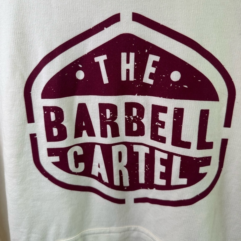 The Barbell Cartel Sweatshirt Womens XS Hoodie Big Logo Weightlifting Gym Beige - Picture 3 of 6
